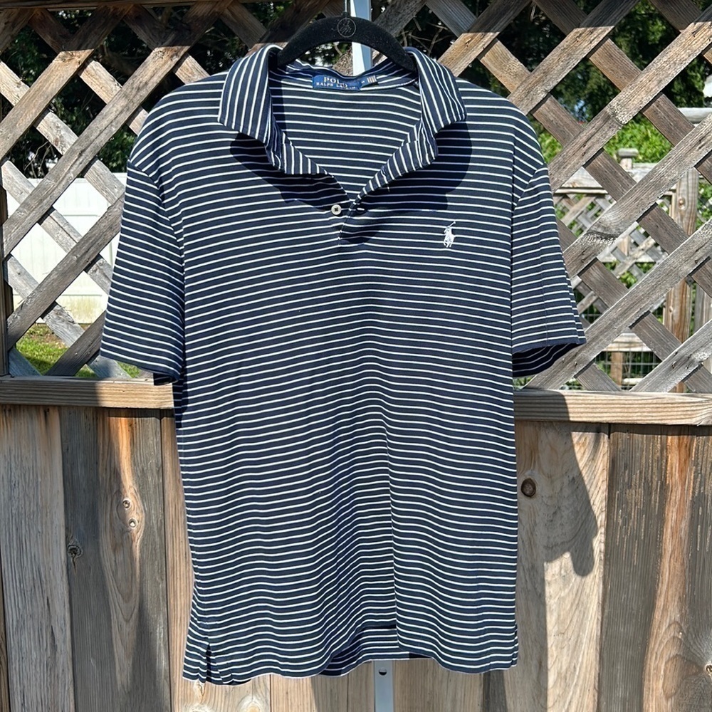 Polo by Ralph Lauren Navy Blue Pinstriped Size Medium